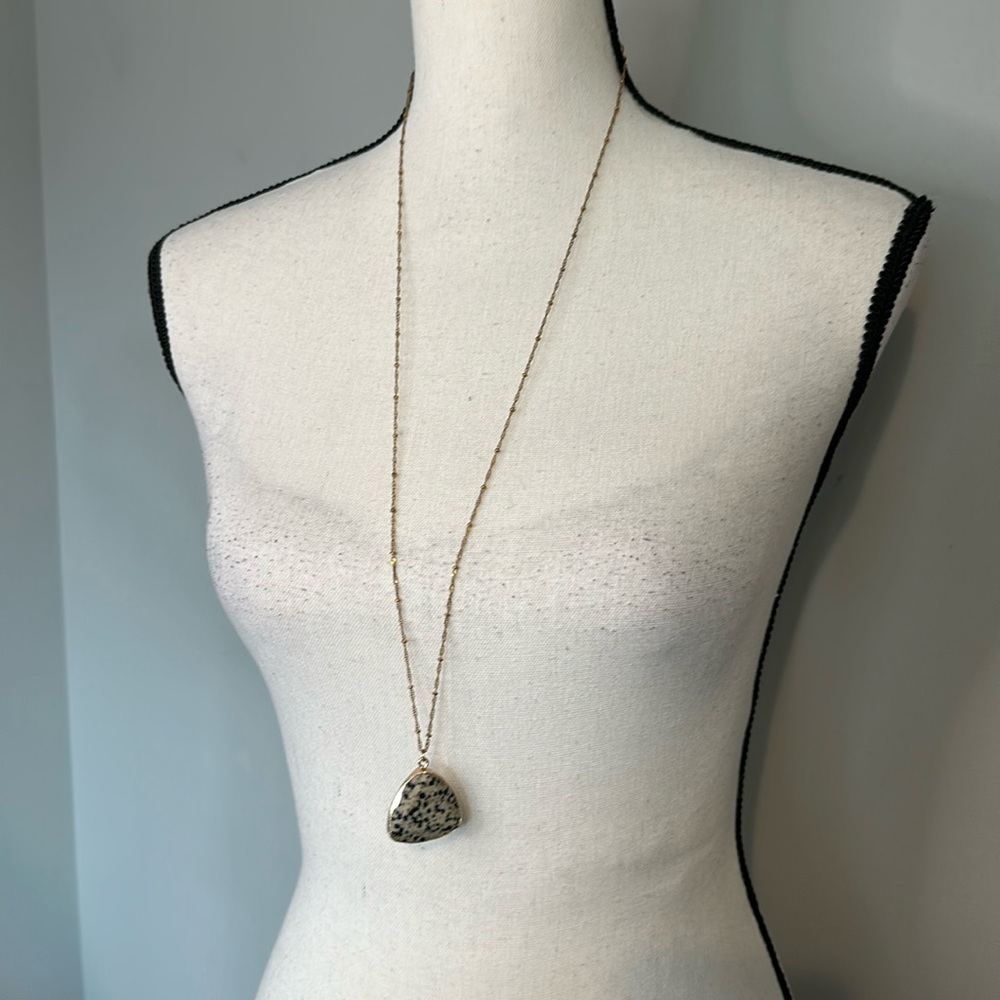 Faux Granite Rock Gold Pendant Long Necklace